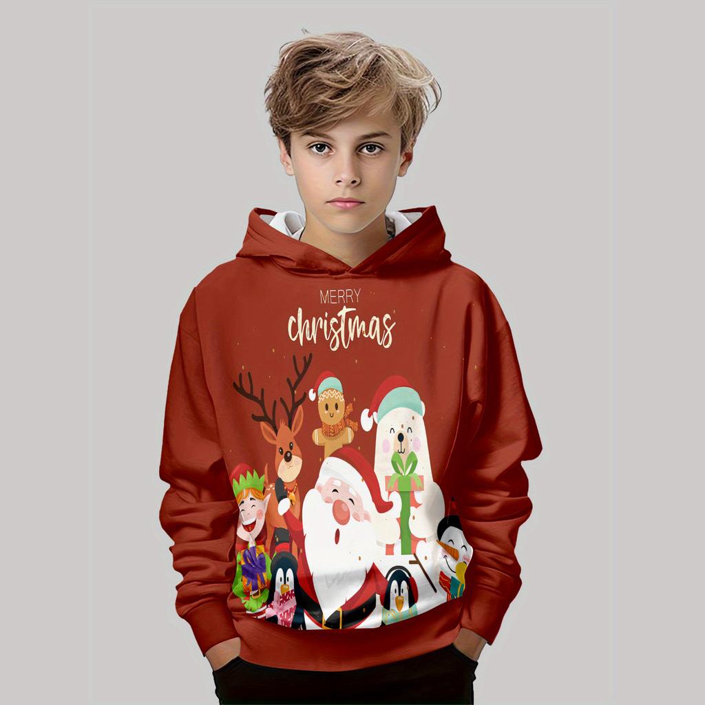 Kids Clothes Funny Christmas Hoodies Reindeer Santa Claus Long Sleeve Thin Sweatshirt for Boys Girls Xmas Gift for Children Top