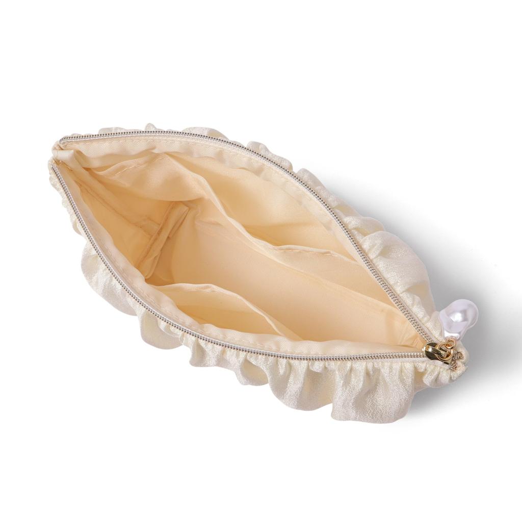 Francfranc Pearl Chiffon Makeup Pouch Pouch, Large, Ivory,