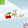 Red Cherry Stud Earrings Female Sweet Girl Heart S925 Sterling Silver Stud Earrings