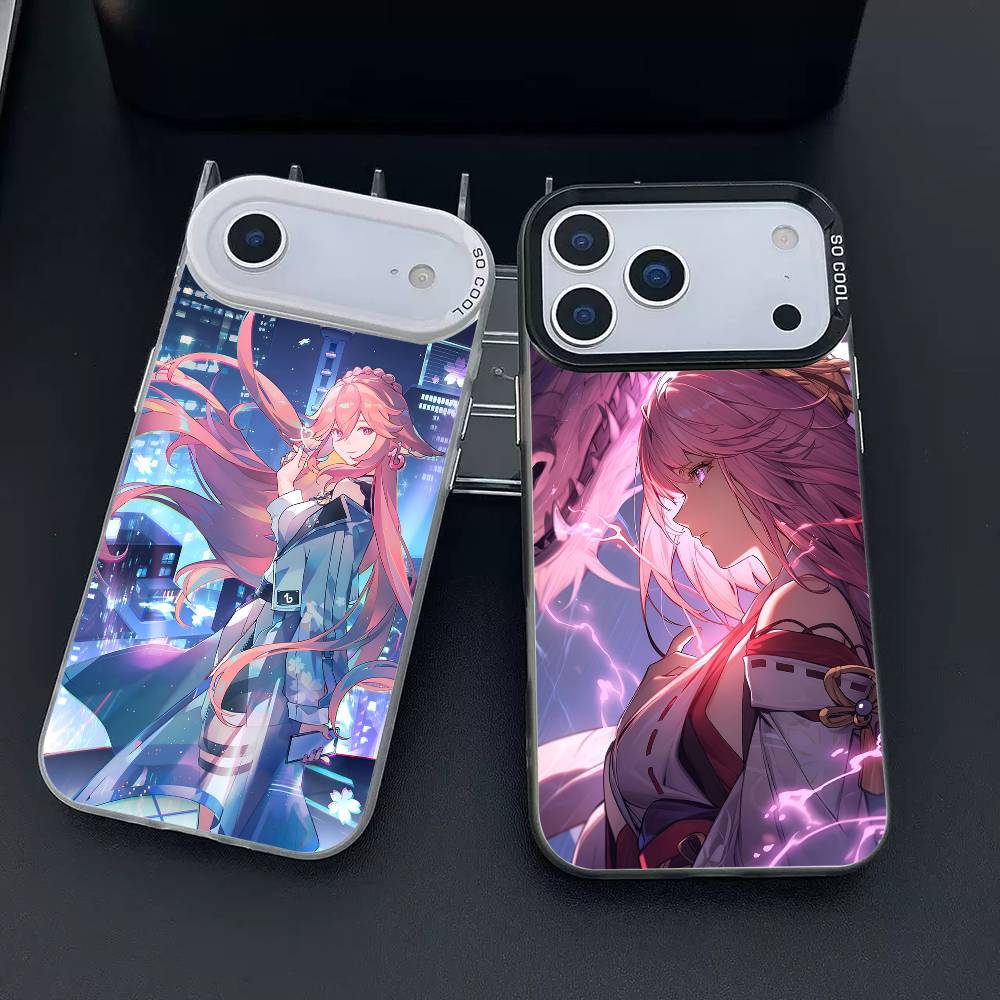 Coque de téléphone Yae Miko Genshin Impact pour iPhone 17 17Air 16 15 14 13 12 11 Pro Max Plus Colorée Argent