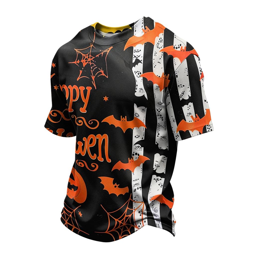 Men’s Casual Printed Crew Neck Lightweight Breathable Short Sleeve Shirt Halloween Themed Graphic Top Comfortable Fit