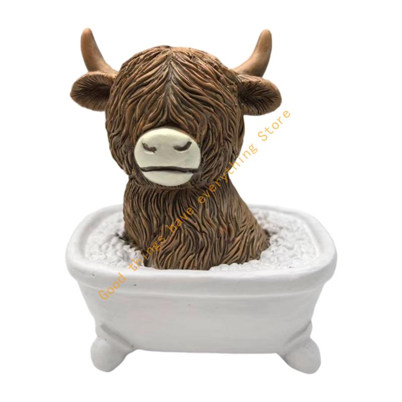 

Humorous Resin Cow Figurine Cow Sculpture Sitting On Toilet Bathroom Decors For Modern Home Decoration Family Friendly 55KF