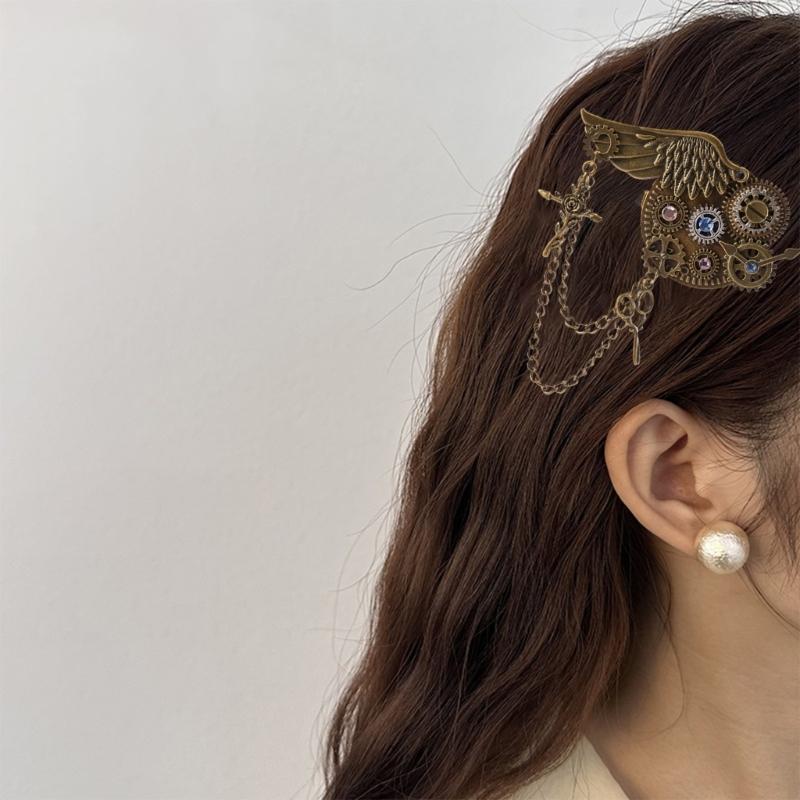 Vintage Steampunk Brosche Anstecknadel für Damen Herren PunkStyle Zahnrad Flügel Kette Brosche Reversnadel Hemd Korsage Anstecknadel Haarspange