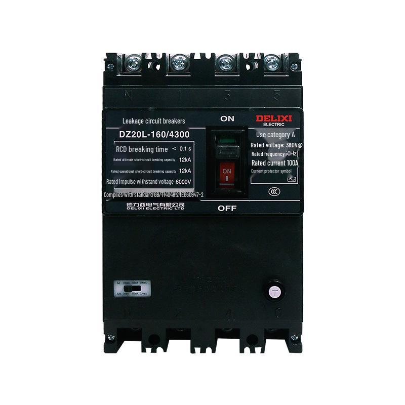 DELIXI DZ20L-250A/4300 Residual Current Circuit Breaker - Plastic Case Air Switch