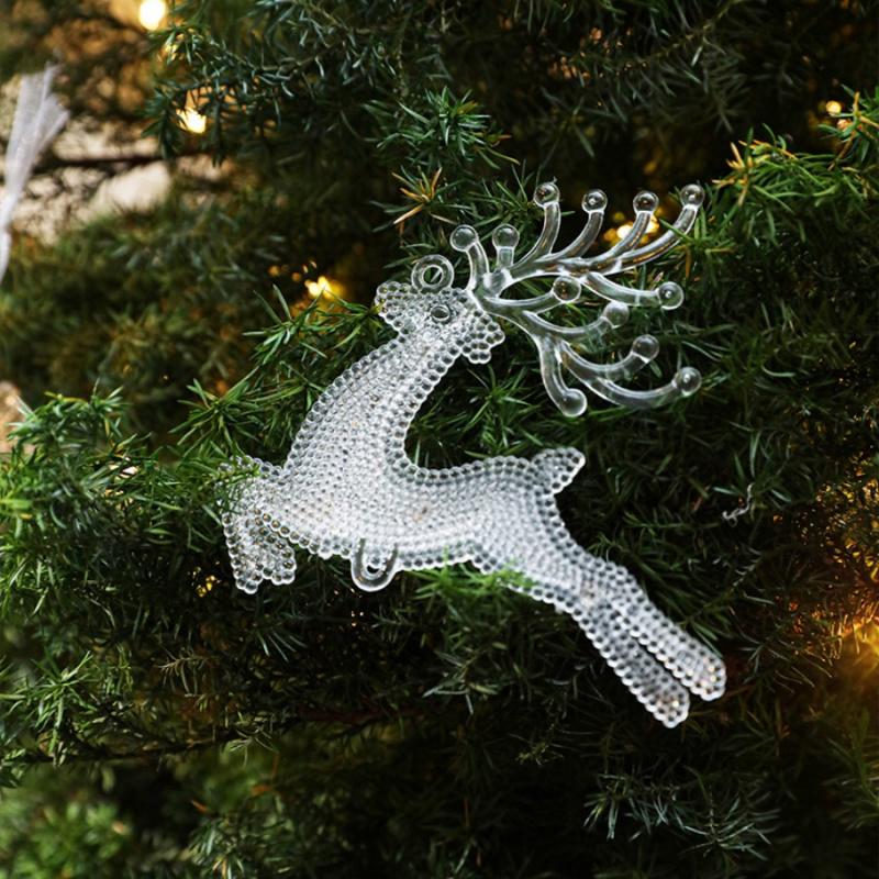 4pcsChristmas Tree Reindeer Hanging Decoration Transparent Cute Little Deer Christmas Window Home Party Garland Decoration Acryl