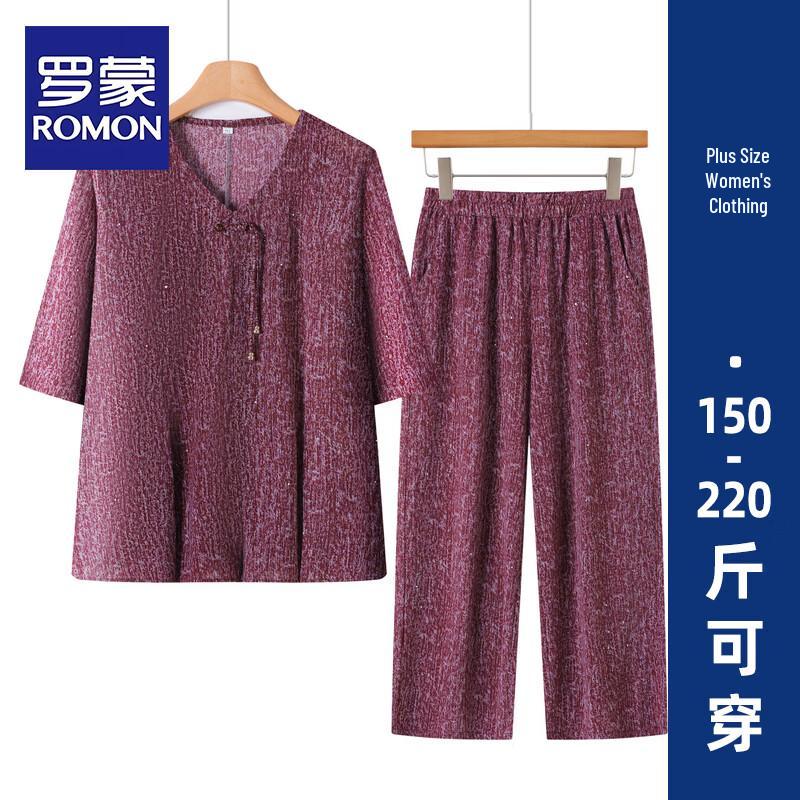 

ROMON Plus Size Summer Chinese Style Women s Outfit Set 5XL