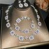 Luxury Banquet Court Style Zircon Flower Necklace Bracelet Earrings Retro Jewelry Set Light Luxury Jewelry Women