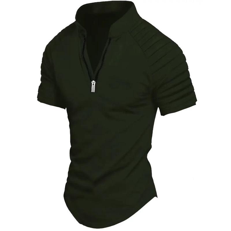 Men's POLO Shirt Spring Sports Solid Color Standing Collar Pleated Zipper Breathable Casual Summer Fashion Top Short Sleeve