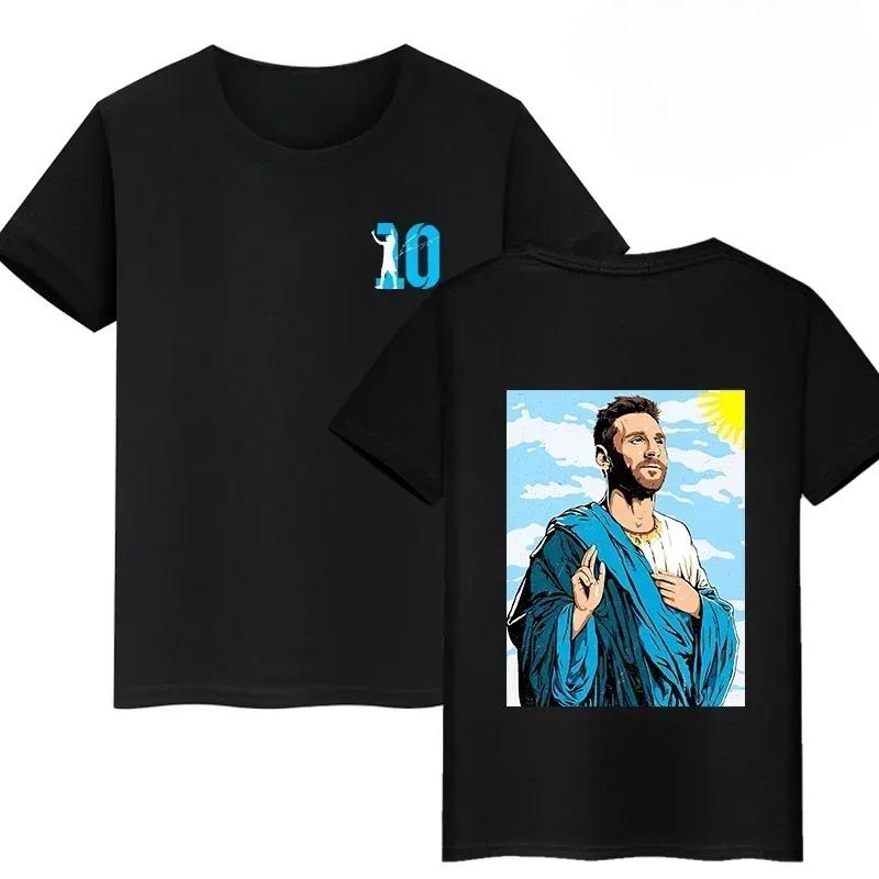 Lionel Messi #10 Double-Sided Print T-Shirt, Unisex Soccer Fan Streetwear Tee, 100% Cotton Casual Football Top