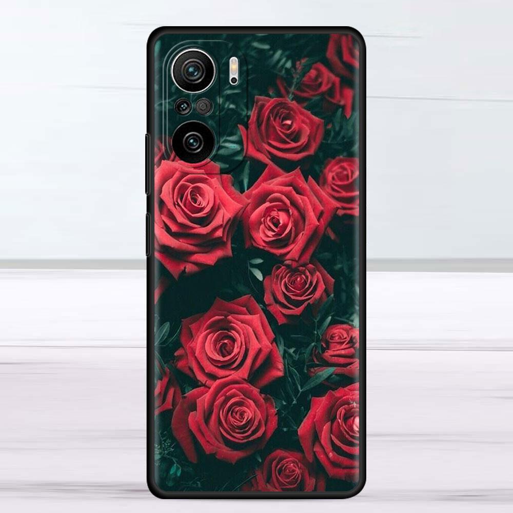 Pouzdro pro Xiaomi Redmi Note 11 9S 10 9 8 7 9A 9C 9i K40 8T 10C 9T K50 silikonové pouzdro jasně červené květy růže