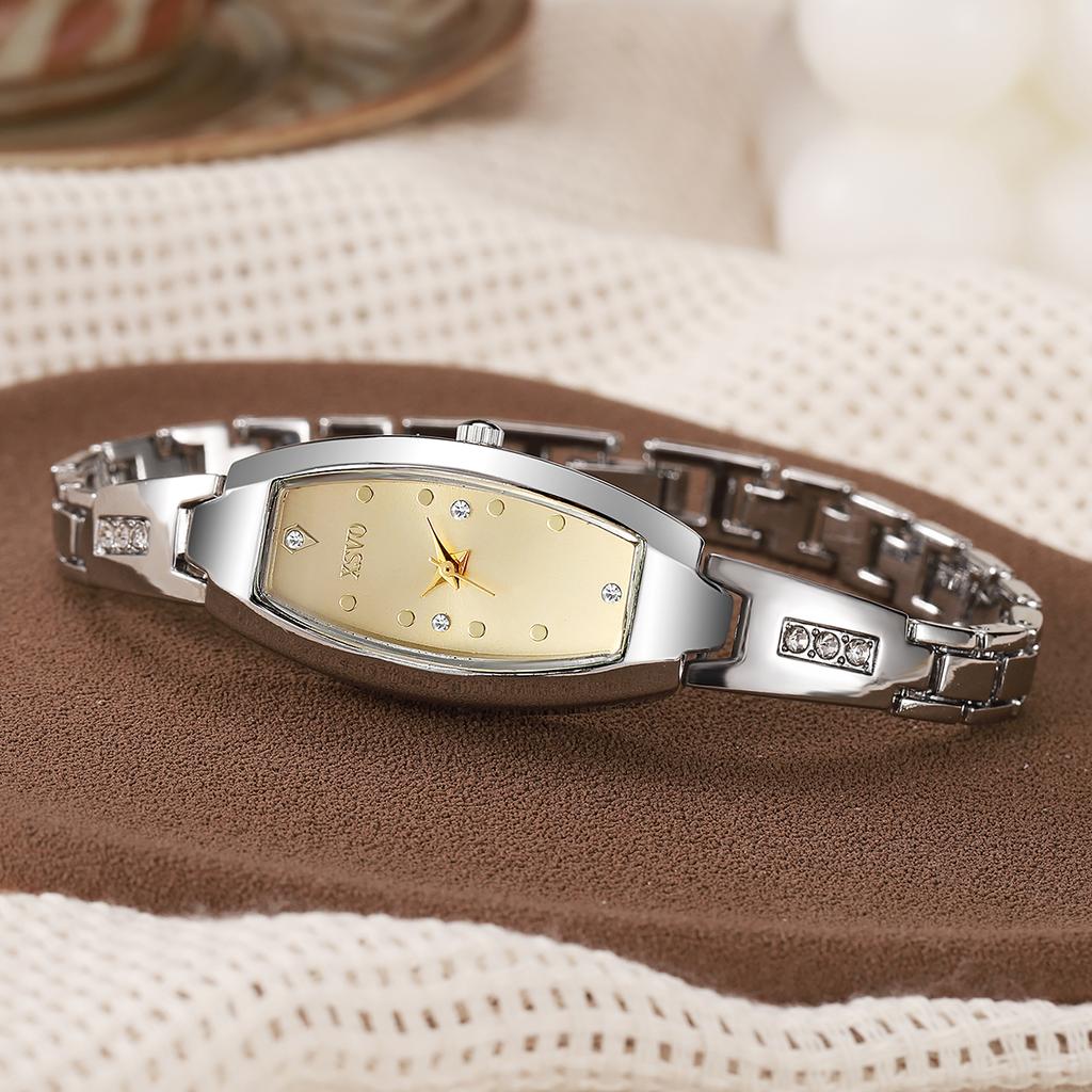 No Gift Box New Small Dial Barrel-shaped Delicate Ladies Quartz Watch   Pearl Bracelet 4-piece Set