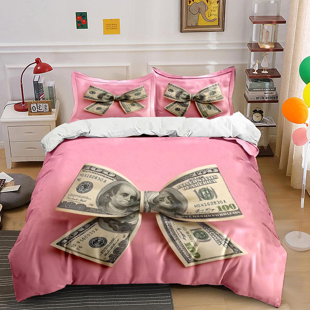 Dollar-Schleife auf rosa Hintergrund Druck Weich Bequem Bettbezug Bettwäsche-Set Enthalten 1*Bettbezug 2*Kissenbezüge Luxusgeschenk