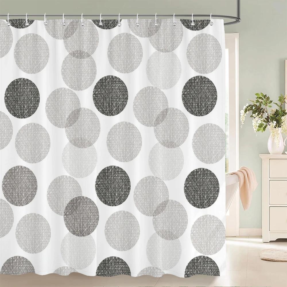 Simple Geometric Pattern Fabric Shower Curtain Bathroom Curtains  Stripes Mosaic Bath Screen Waterproof Polyester with 12 Hooks