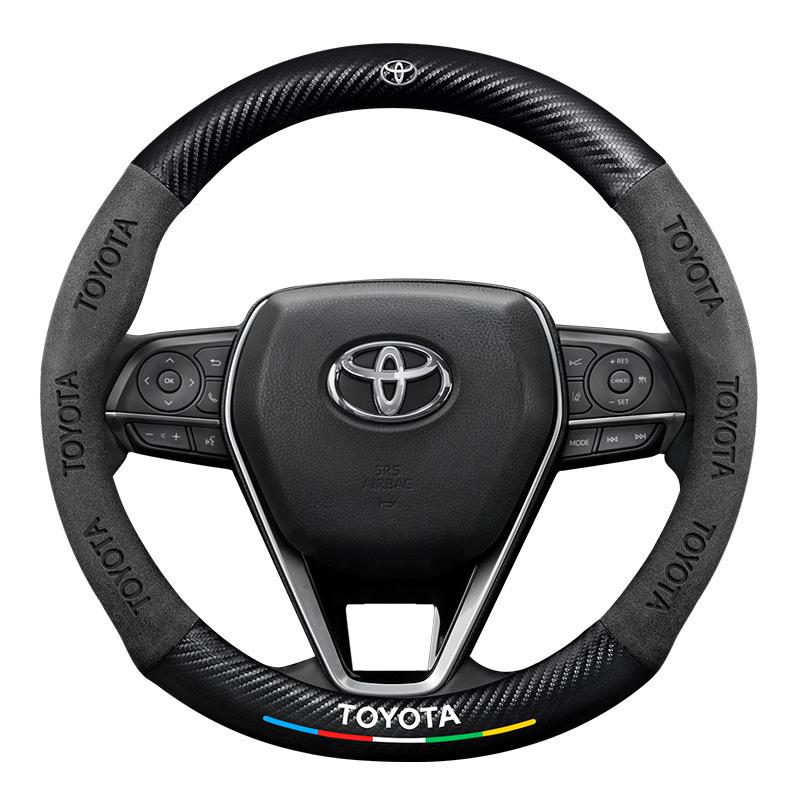 Genuine Leather Steering Wheel Cover for Toyota Camry 2006-2022 - All-Season Universal Fit with Carbon Fiber Suede