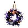 Halloween Fensterdekoration Kränze für Haustür, Totenkopf Kürbis Kranz mit Beeren, Schwarzer Herbst Ernte Hausdeko Rosen, Lila Blätter Türen,