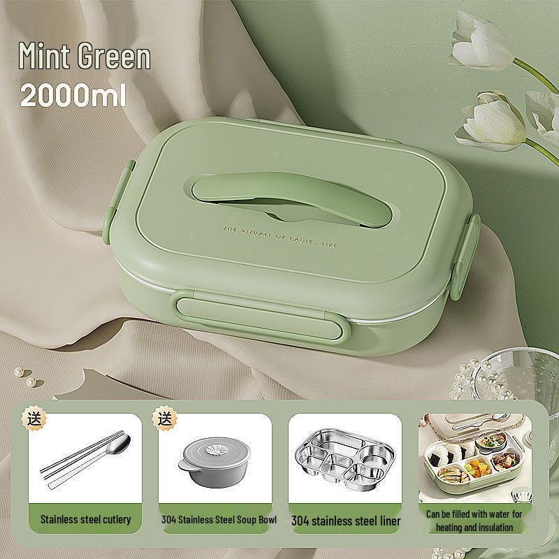 Insulated Ceramic & Stainless Steel Bento Box: Microwave-Friendly Lunch Box for Office & School, Divided for Easy Meal Storage.