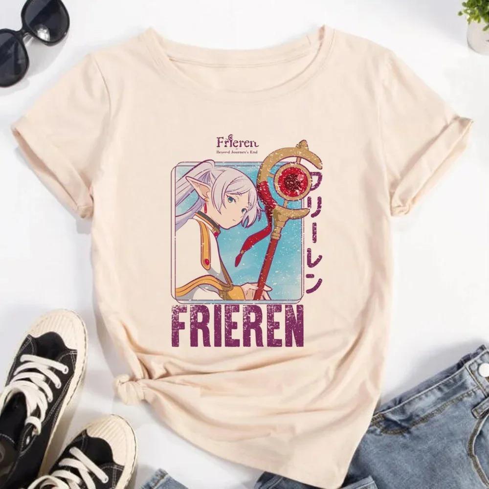 Frieren: Beyond Journey's End Anime T-Shirt | Elf Girl Frieren Print | Unisex Cotton Casual Short Sleeve Tee | Japanese Retro Streetwear