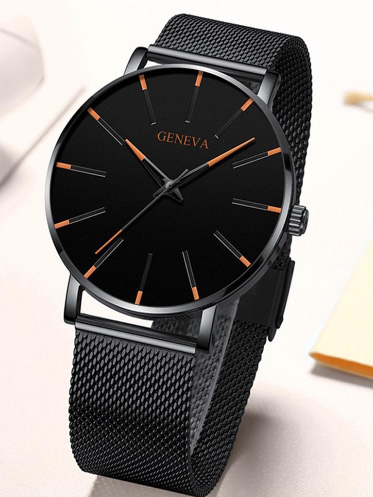 New Student Mesh Strap Watch Alloy Mesh Strap Men's Strip Nail Fashionable Contrasting Color Fashionable Quartz Watch