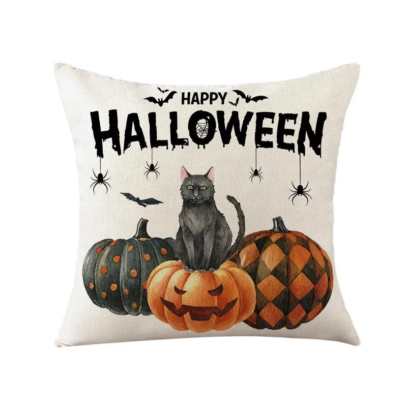 45x45cm Halloween Party Decorative Pillow Caser Sofa Linen Pumpkin Printed Cushion Cover Home Living Room Decor
