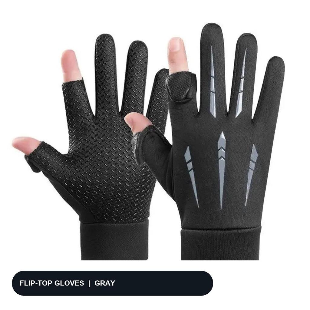 Unisex Winter Cycling Gloves Fleece Lined Touch‑Screen Flip‑Top Half‑Finger 2‑Finger Exposed Anti‑Slip Warm Gloves for Driving Biking Outdoor Sports