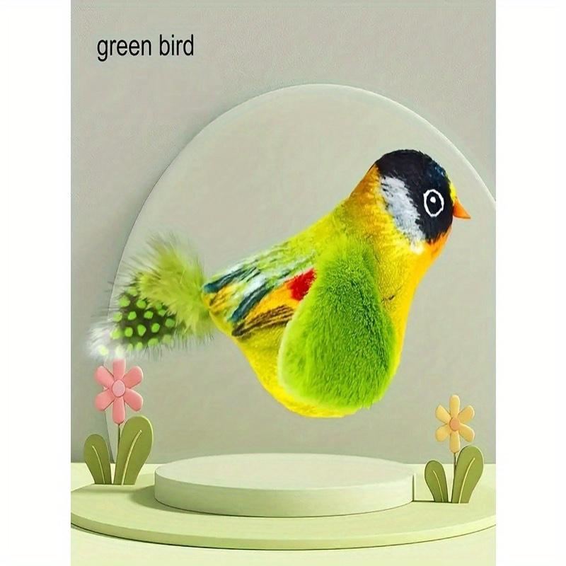 

Интерактивная плюшевая говорящая игрушка-птичка для кошек, с реалистичными чирикающими звуками, изготовлена из синтетического волокна с искусственными перьями, батарейки не требуются