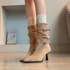 Mode High Heels Schnalle Kurze Stiefel für Damenmode Spitzschuhe Elegant Wildleder 2025 Winter Neue Schuhe Kleid Pumps Stiefeletten