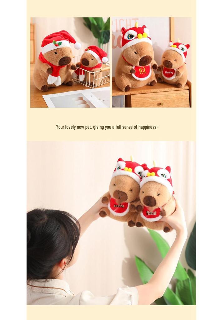 Lion-Style Capybara Plush Toy - New Year Gift for Kids with Card
