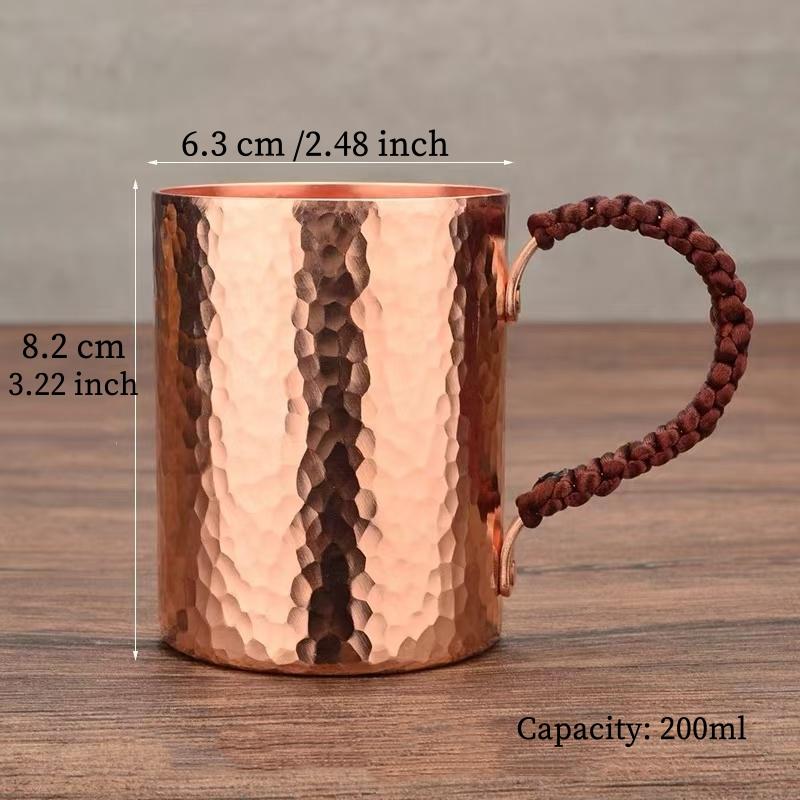 Handcrafted Coffee Mug,Pure Copper Beer Cup,Weave Handle Thickened Water Breakfast Cup,for Home Drinkware Tableware ,200ml,1pcs 200ml