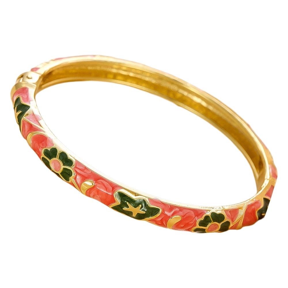 Floral Colorful Flower Bangle Traditional Women's Hand Bracelet Vintage Cloisonne Bangle  Ladies