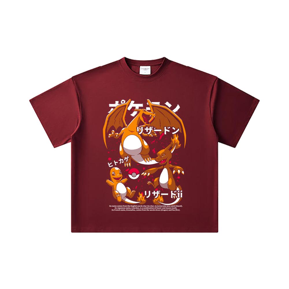 260 GSM Double Yarn 32 Count 100% Cotton Pokemon V19 Charmander Print Unisex Heavy Cotton T Shirt