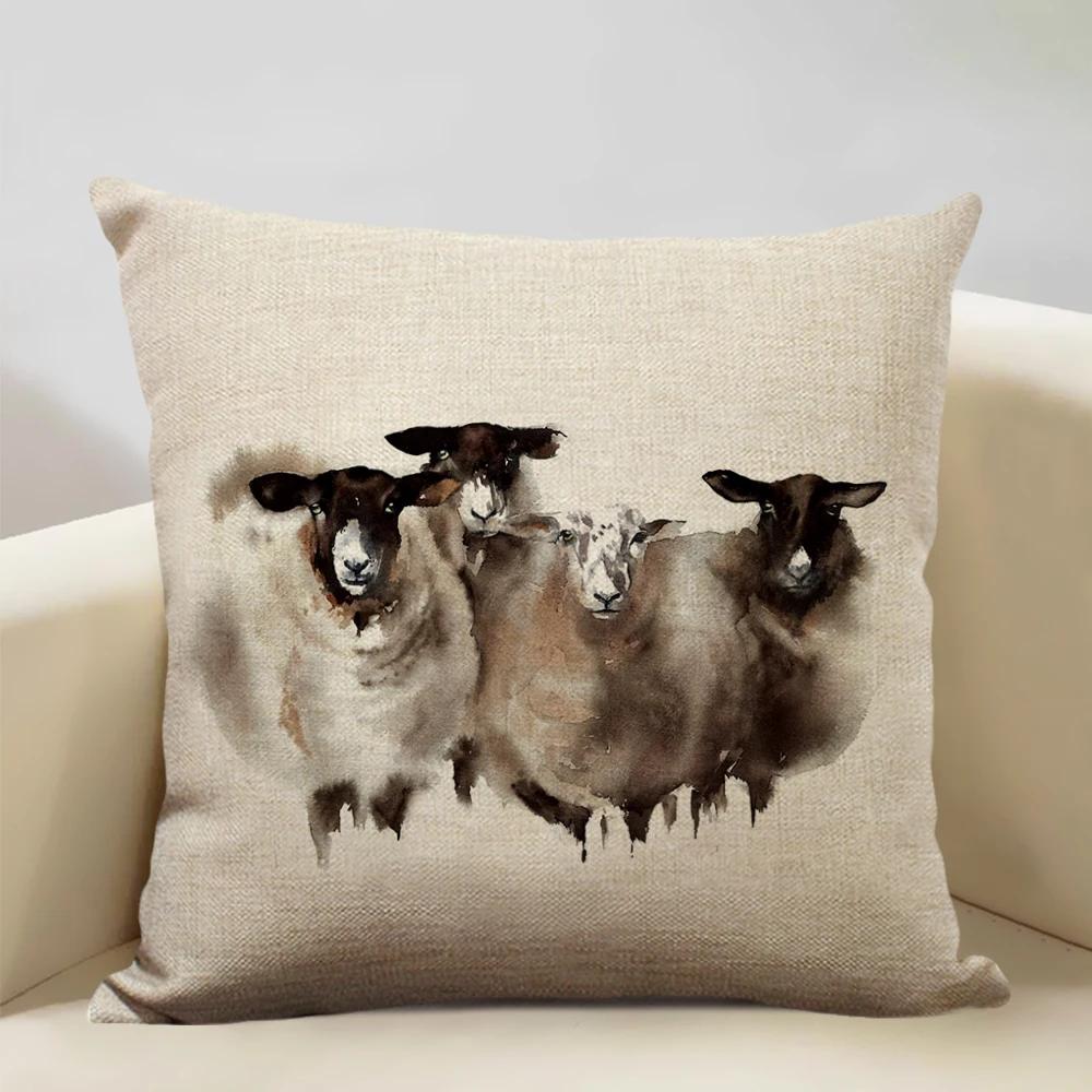 Watercolor Animal Horse Chicken Lizard Cow Antelope Decorative Pillow Case 45x45cm Cushion Cover for Sofa Home Decor