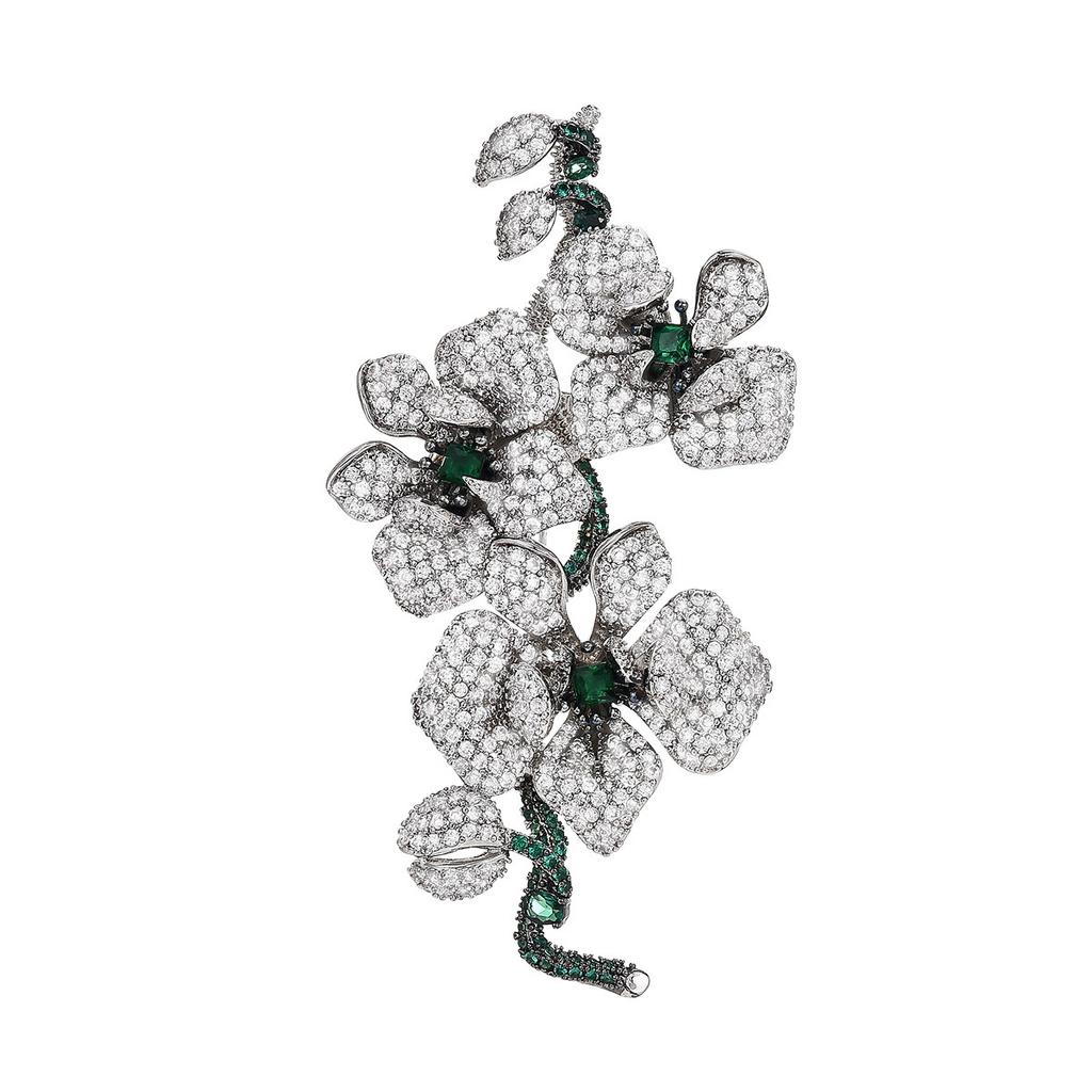 Women's Light Luxury Design Elegant Inlaid Zircon Butterfly Orchid Flower Brooch Fashionable And Versatile Niche Design Brooch