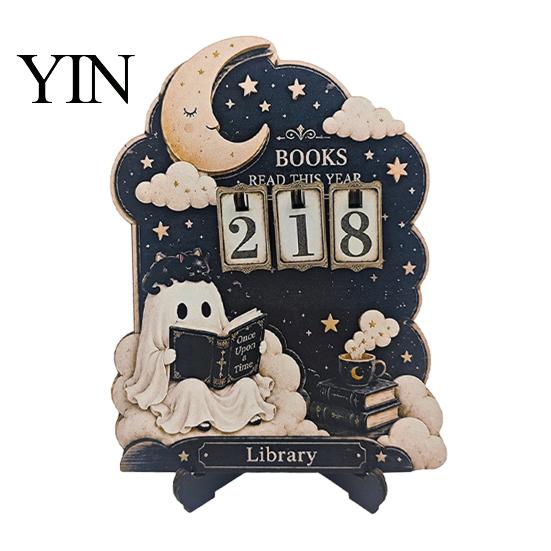 Reading Tracker with Stand Halloween Book Read This Year Counter, Ghost Bookstore Challenge Number, Counter Table Sign Decoration, Gift for Bookworms