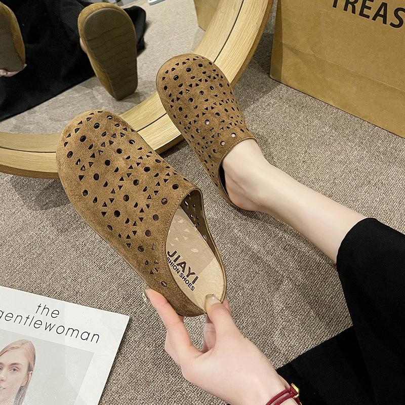 

Retro thick-soled bag head slippers women s summer outer wear 2025 new models with skirt non-slip half-drag sandals 40 коричневий