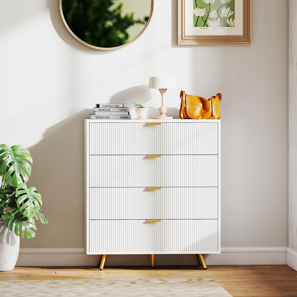 Elegant Four Drawer Bedside Table White