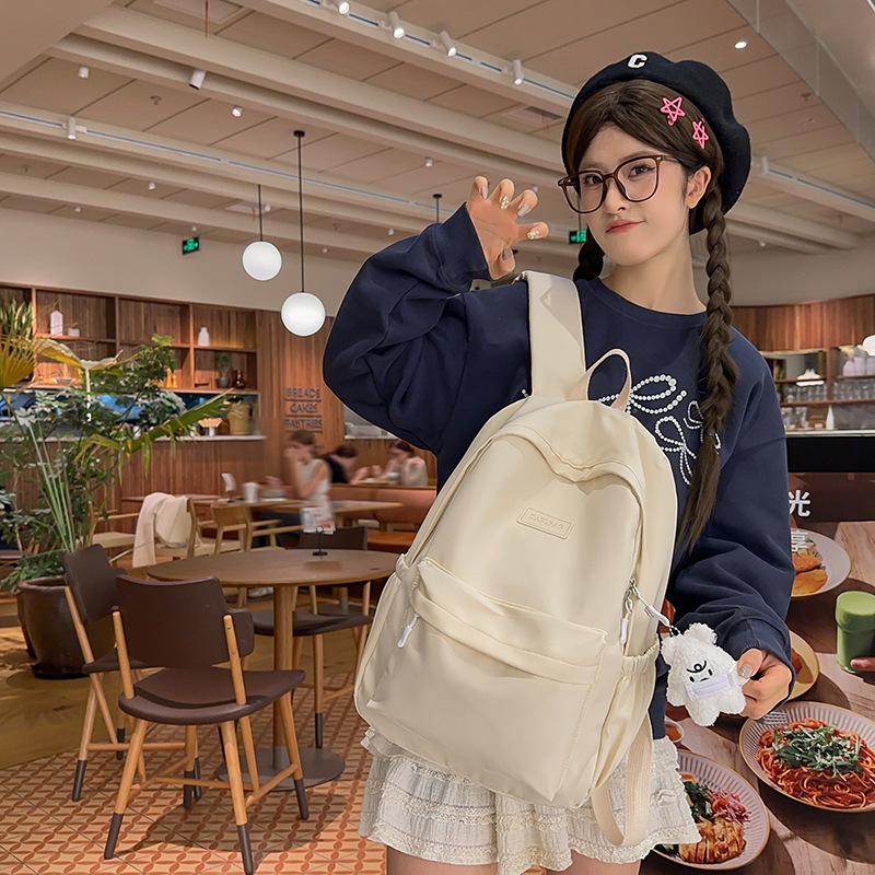 Damen Rucksack Neu Einfach Lässig Einfarbige Kleine Frische Stil Große Kapazität Schultasche Für Mittelschüler