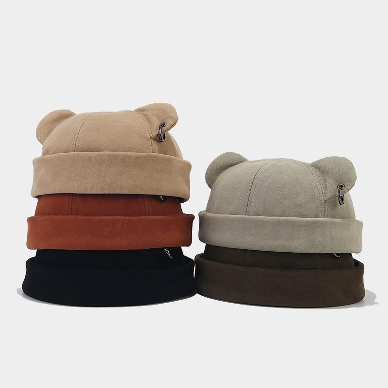 Streetová móda Medvědí uši a železný kroužek Klobouk bez krempy - Unisex Trendy Korejský Hip Hopový Styl