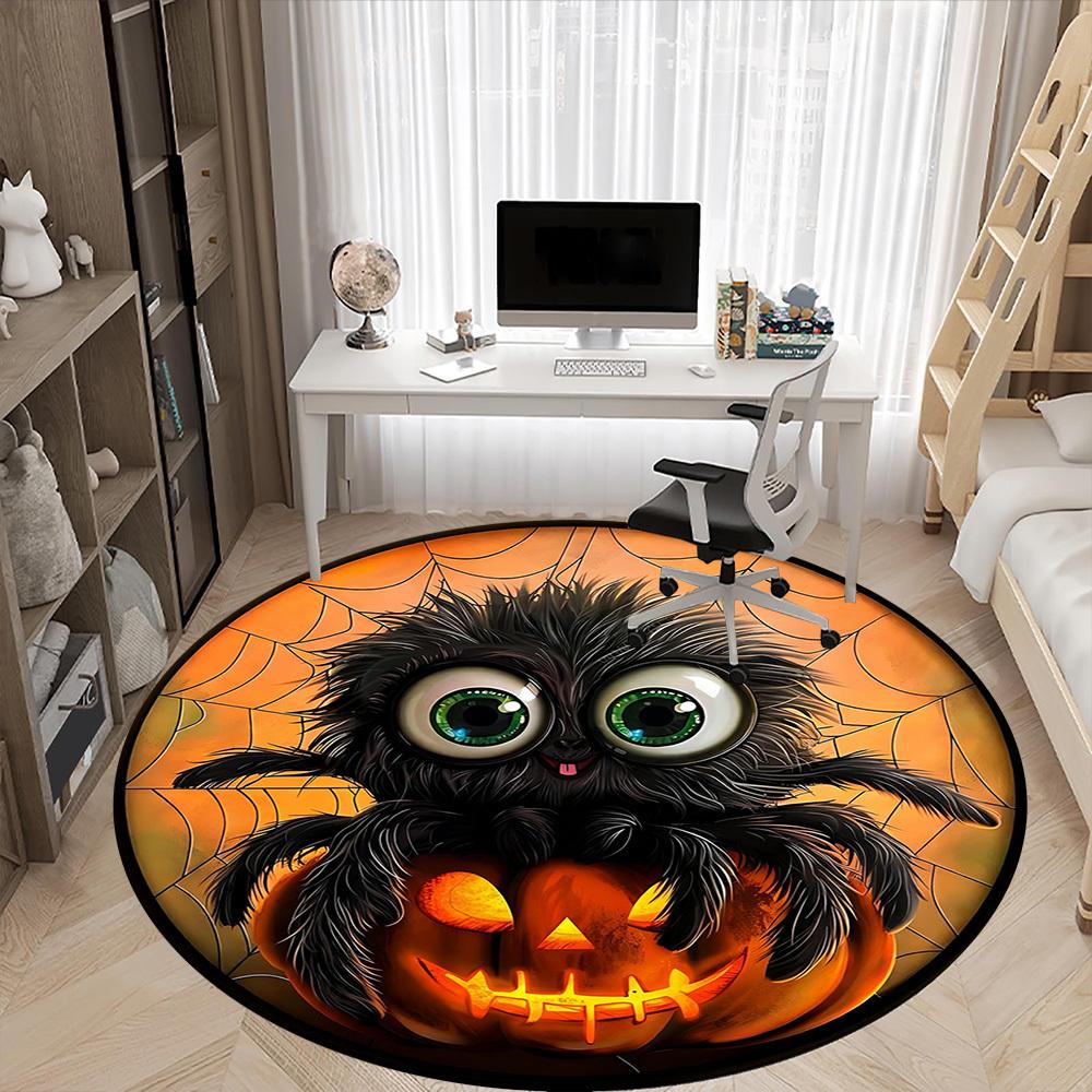 1PC Halloween Spider Office Round Area Rug, Mat Suitable For Office, Under Office Chairs Bedroom Living Room Home Decor, Room Deco
