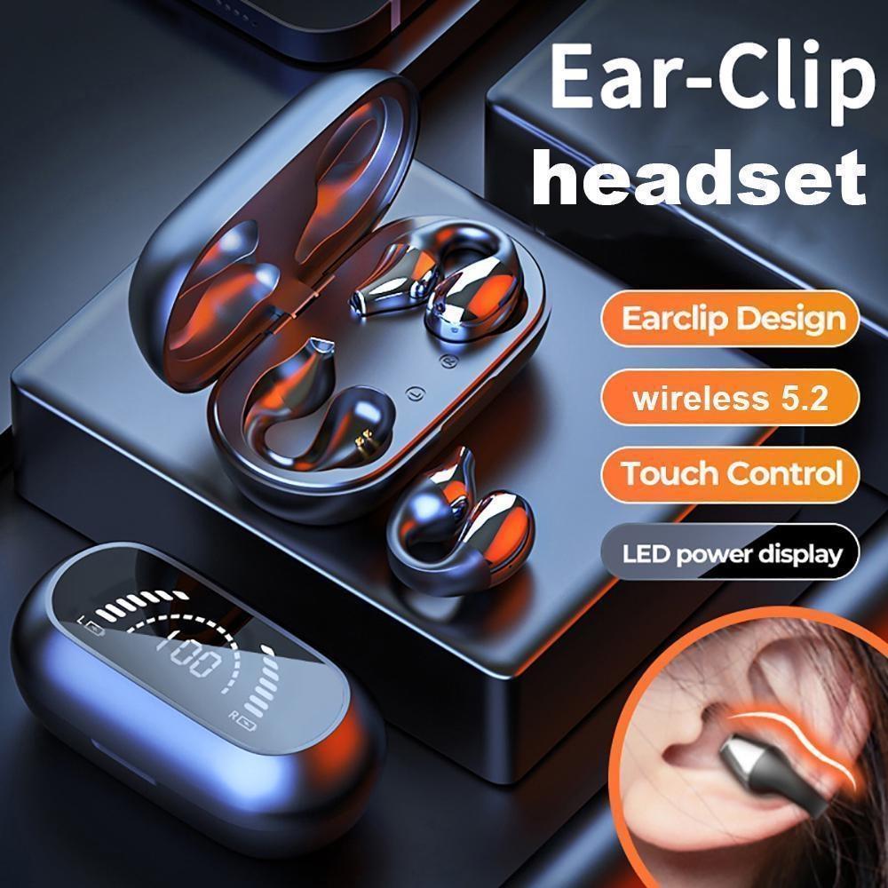 1Pair Wireless Ear Clip Bone Conduction Headphones Bluetooth Wireless Clip On Open Ear Headphones Earbuds Earclip Bone Conduction Earbuds Head Set