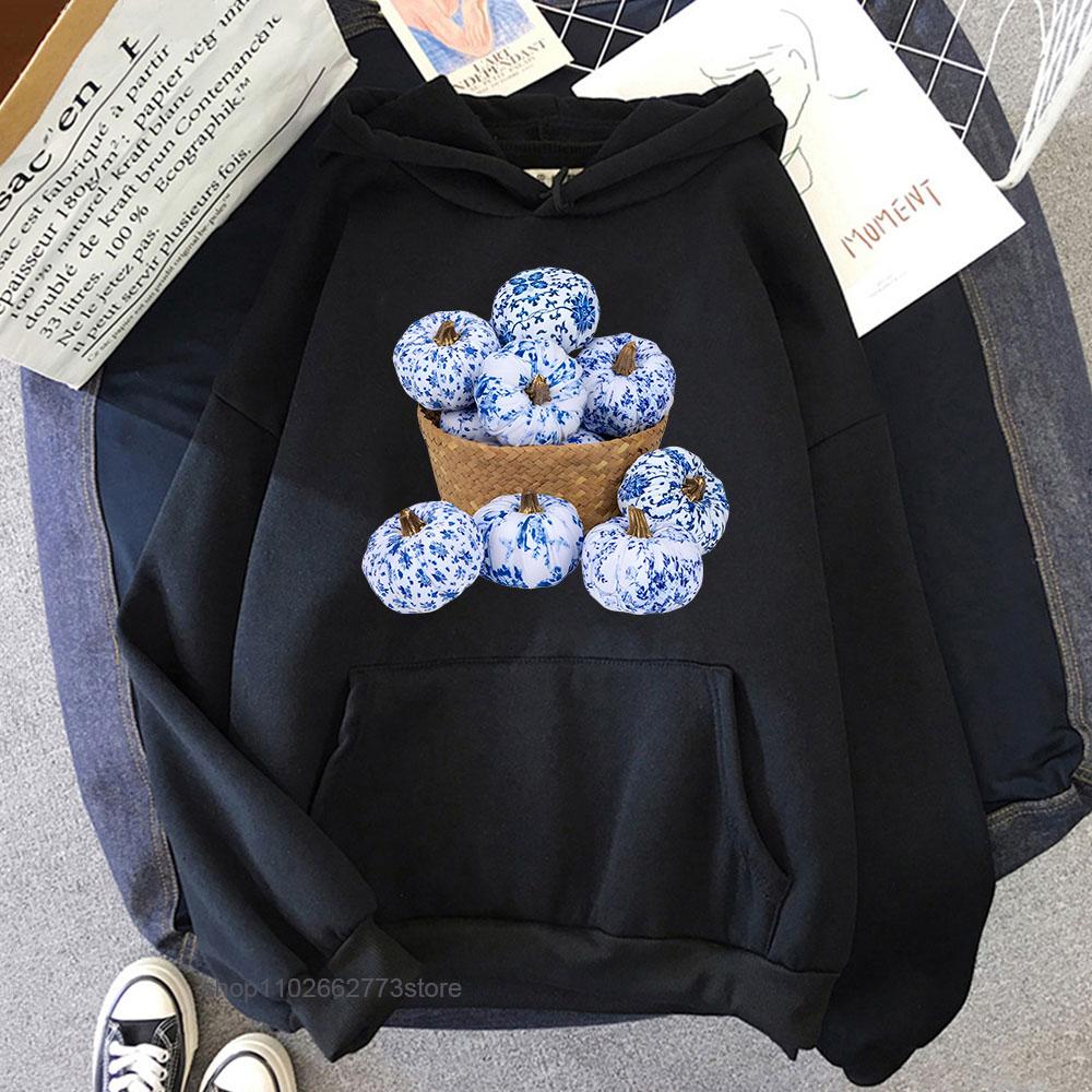 

Blue and White Christmas Hoodies Men Chinoiserie Print Sweatshirts with Hooded Y2k Top Women Clothes Long Sleeve Hoody S
