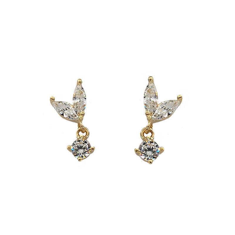 2023 Trendy French-Inspired Diamond Leaf Stud Earrings for Women