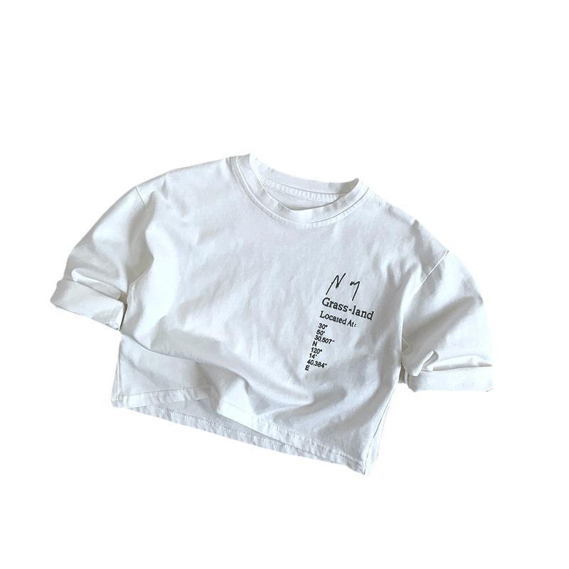Kids Unisex Casual Letter Print Black White Long Sleeve T Shirt Top