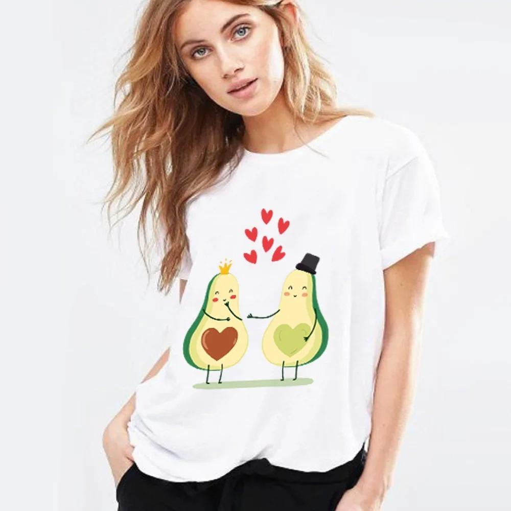 Cute Avocado Printed T-Shirt Short Sleeve Neck Fashion Casual Sport Aesthetic Gothic Clothes Summer Graphic Women'S T Shirt Gift