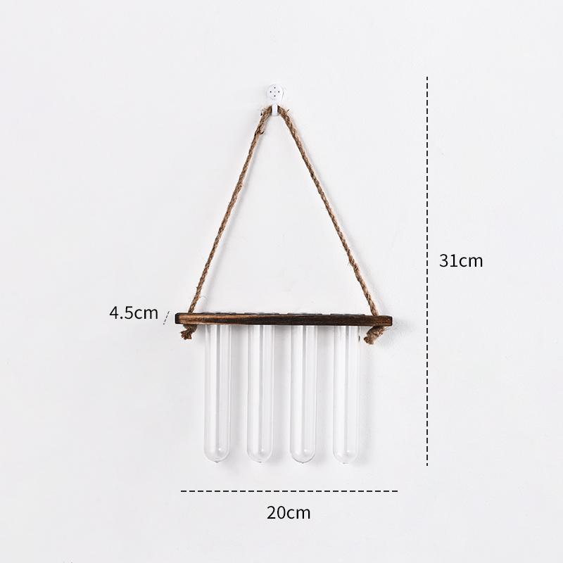 Ins Hydroponic Test Tube Vase Series Wall Mounted Wooden Frame Hydroponics Decorative Container Home Decoration Party Gift Vase