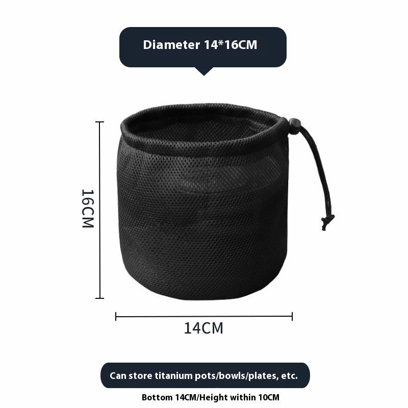 

Outdoor Camping Storage Protective Bags Portable Picnic Cookware Mesh Bag Drawstring Pocket Bbq Water Cups Tableware Organizer 14*16cm чёрный
