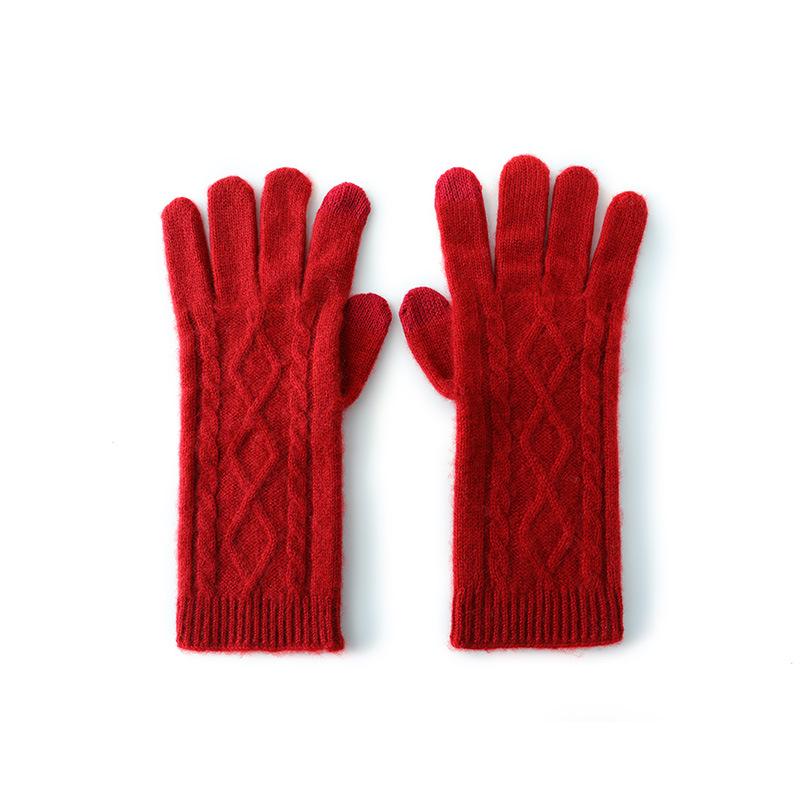Touch Screen Gloves Cashmere Autumn and Winter New Style Unisex Twisted Pattern Warm Cycling Windproof Knitted Five Finger