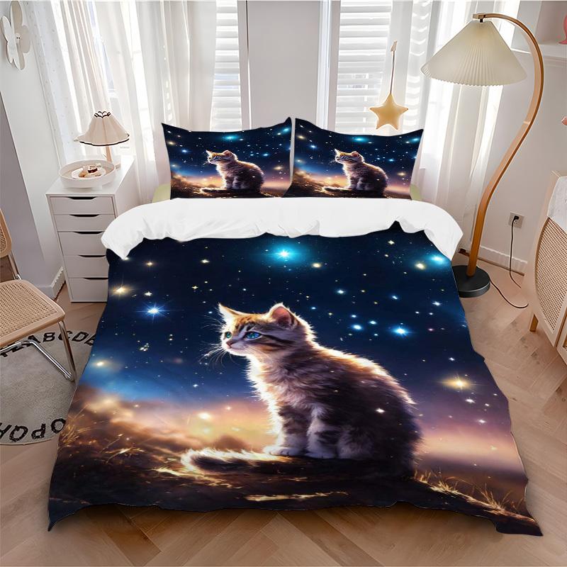 3pcs Anime Cat Bedding Set - Includes One Quilt Cover and Two Pillowcases (No Core) - Perfect for Bedroom and Guest Room Decoration, Festive