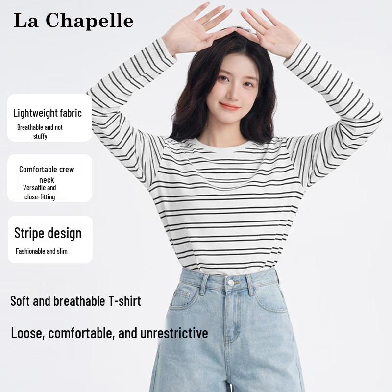 La Chapelle Women s Solid Color Round Neck Long Sleeve T-Shirt 2XL