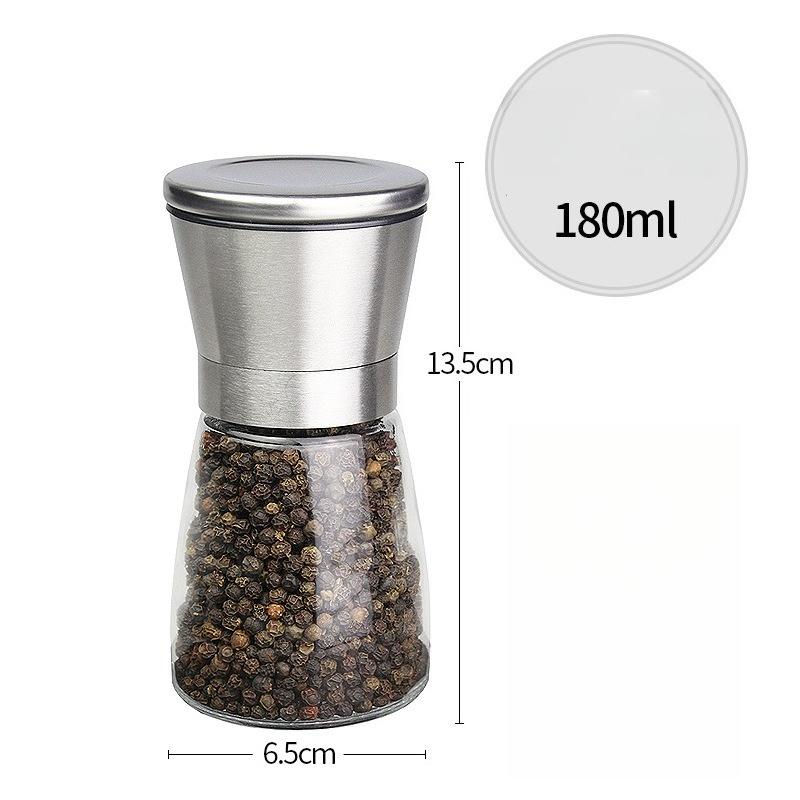 

Stainless Steel Black Pepper Grinder Manual Carbon Steel Core Glass Seasoning Box Jar Pepper Spice