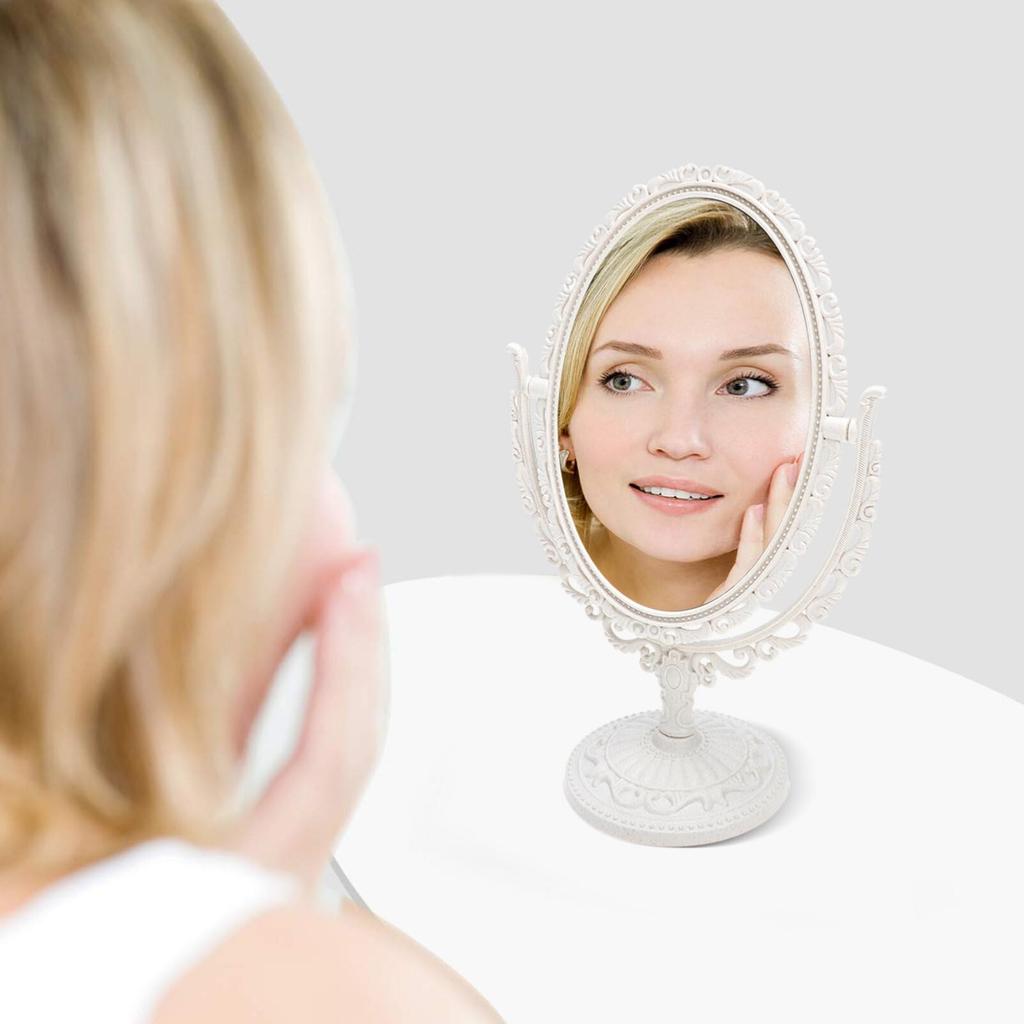 FRCOLOR Tabletop Vanity Stand Antique Freely Adjustable Makeup Tabletop Stand Princess Oval Mirror, Double-Sided Mirror, Mirror, Style, Rotating,